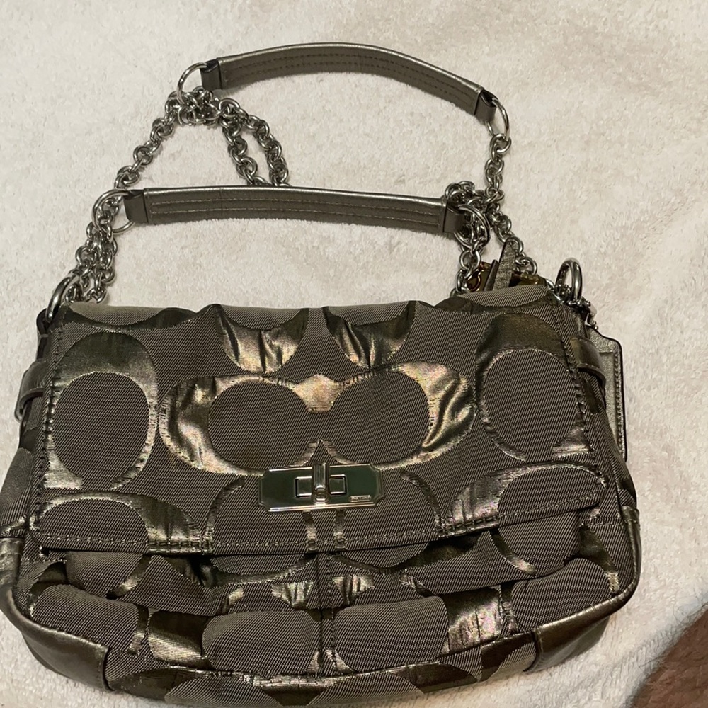 Coach Gold Signature purse , silver& silver chain!